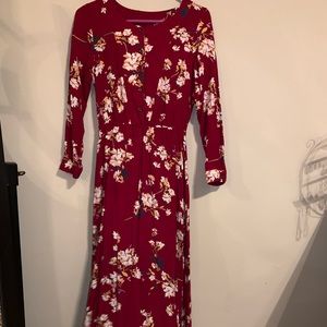 Long red floral maxi dress